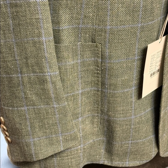 Men's Green Plaid Blazer linen and wool - Picture 3 of 14